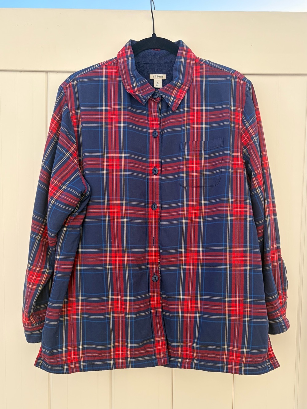 L.L.Bean Women’s Red Blue Plaid Cotton Blend Flannel Shirt Size Large